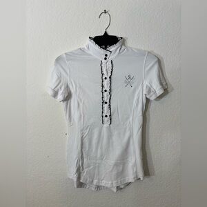 Goode Rider Show Shirt White Black Trim Short Sleeve Equestrian Top Size XS